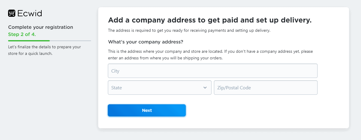 Add company address to setup Ecwid store