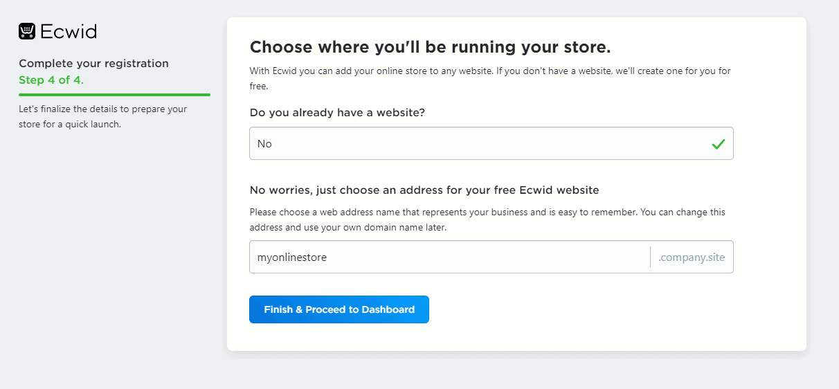 Choose an address for your Ecwid website