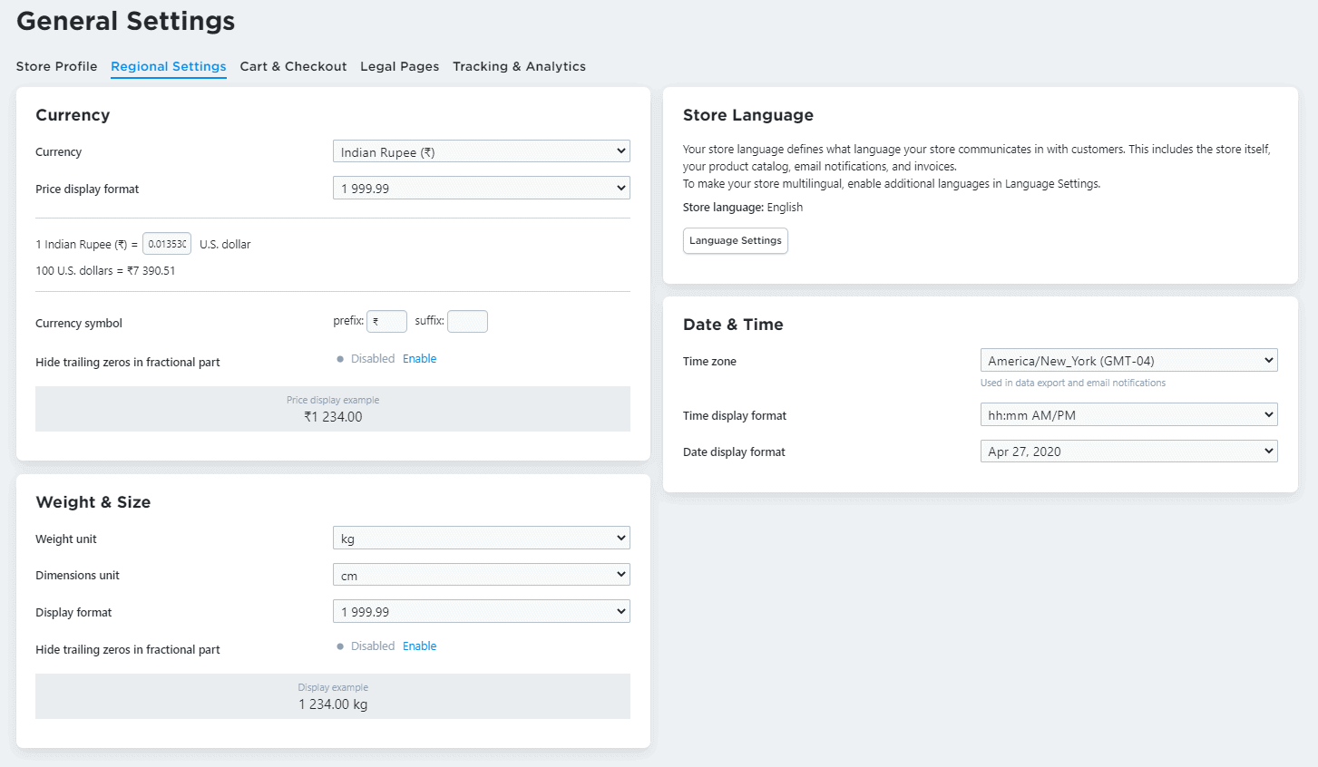 Ecwid Regional Settings