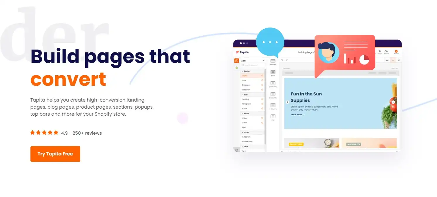 Tapita landing page builder for Shopify