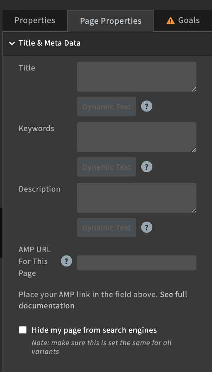 Unbounce Page Properties