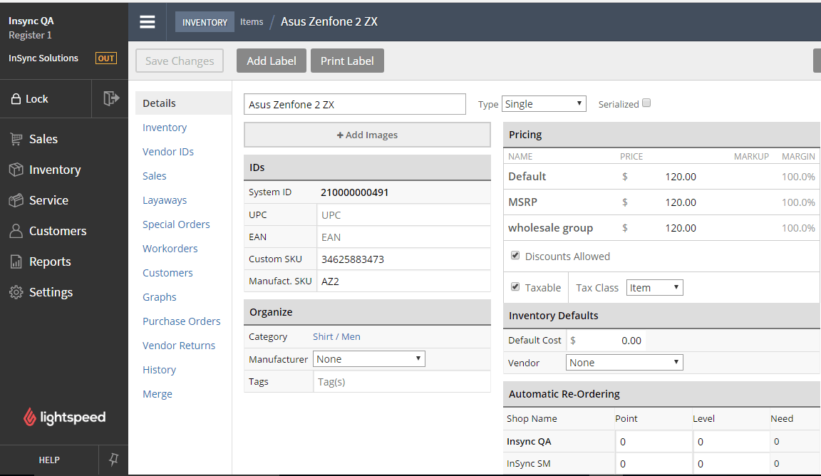 Lightspeed Retail Inventory