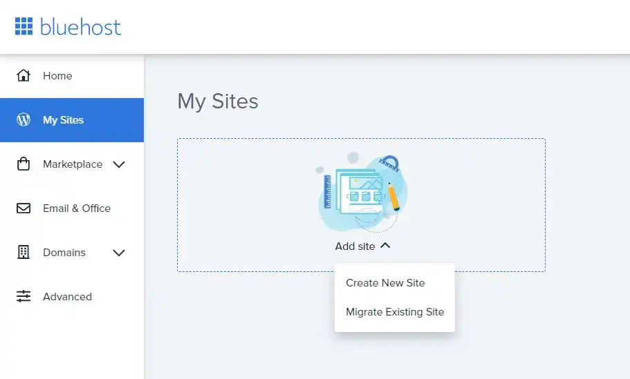 Create new site on bluehost