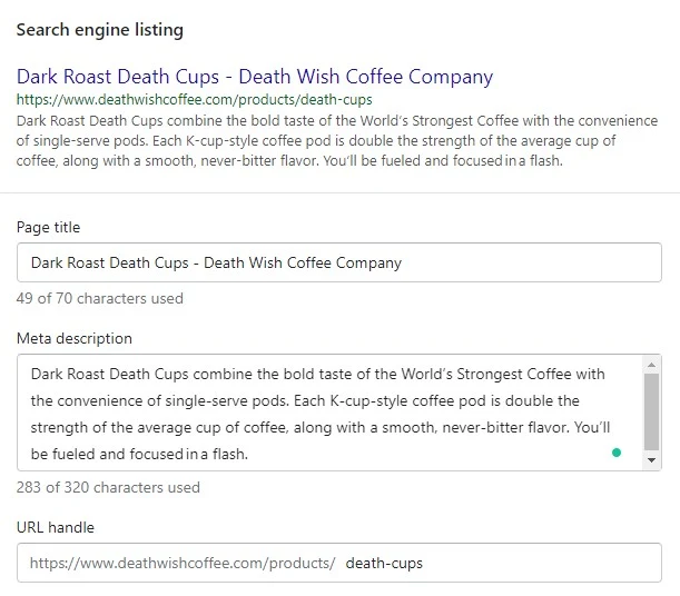 Update product page title and meta description