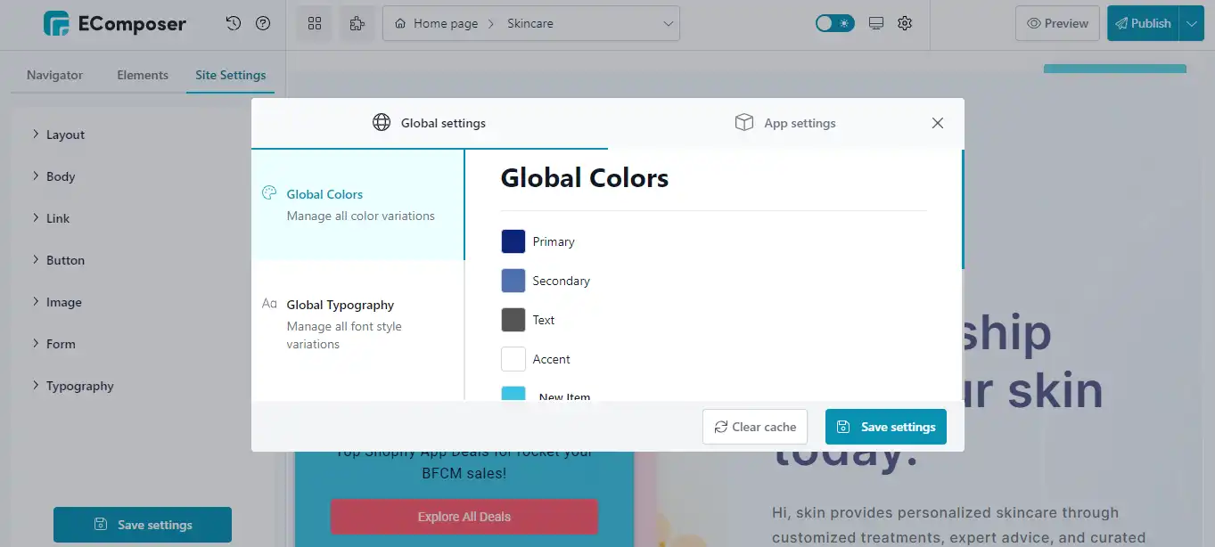 Ecomposer Global settings