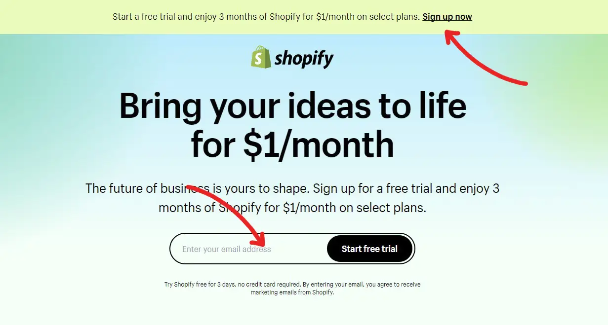 Shopify $1 for 3 months plan