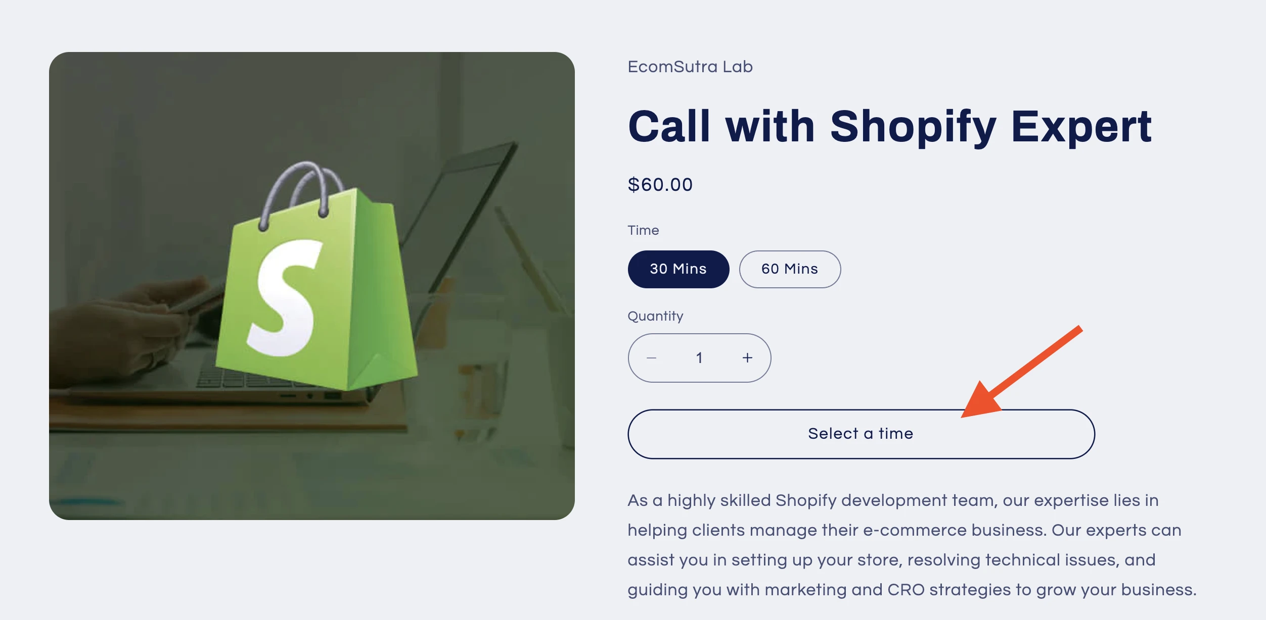 Shopify service page with booking system