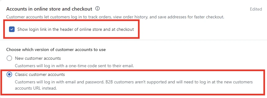 Enable customer accounts on Shopify