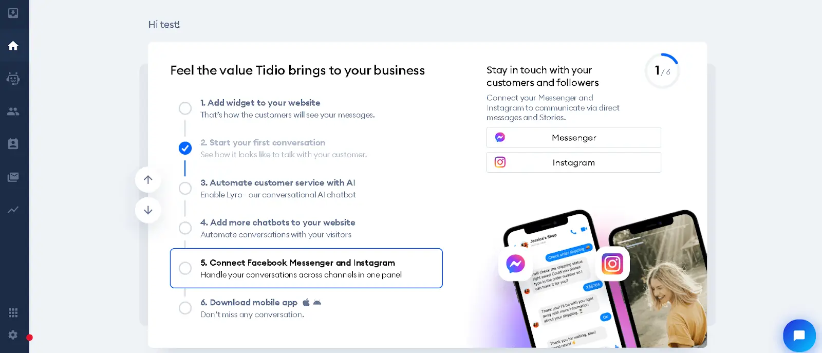 Connect Facebook Instagram with Tidio